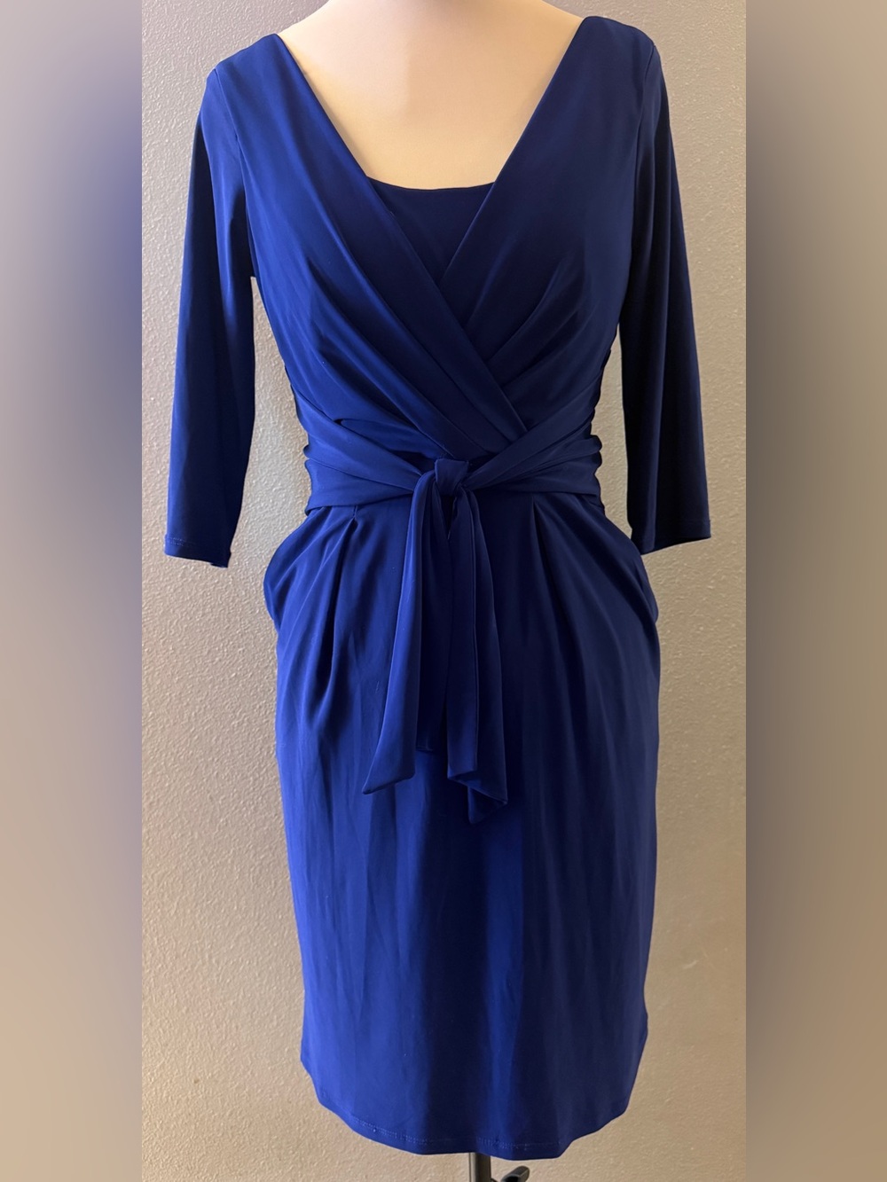 Lauren Ralph Lauren Elegant Royal Blue Wrap-Front Women's Dress Pockets Size 10